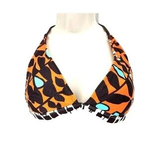 Halter Bikini Swim Top Tropical Print by Xhilaration, - Orange/Brown/Blue, S